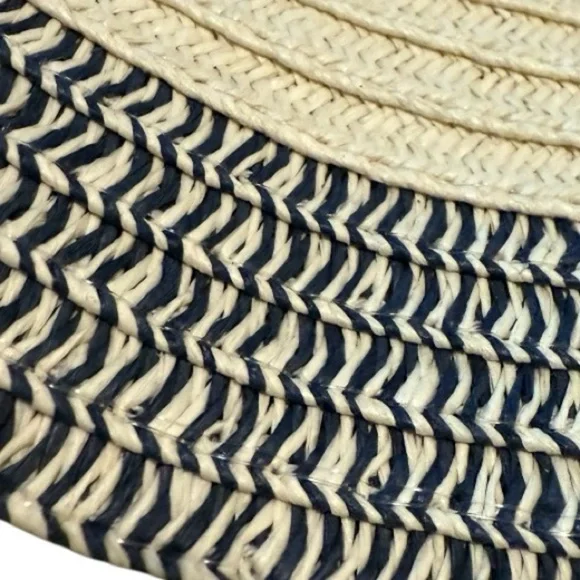 World Market Wide Brim Straw Hat with Blue‎ Trim and Bow With Button Style - Picture 11 of 15